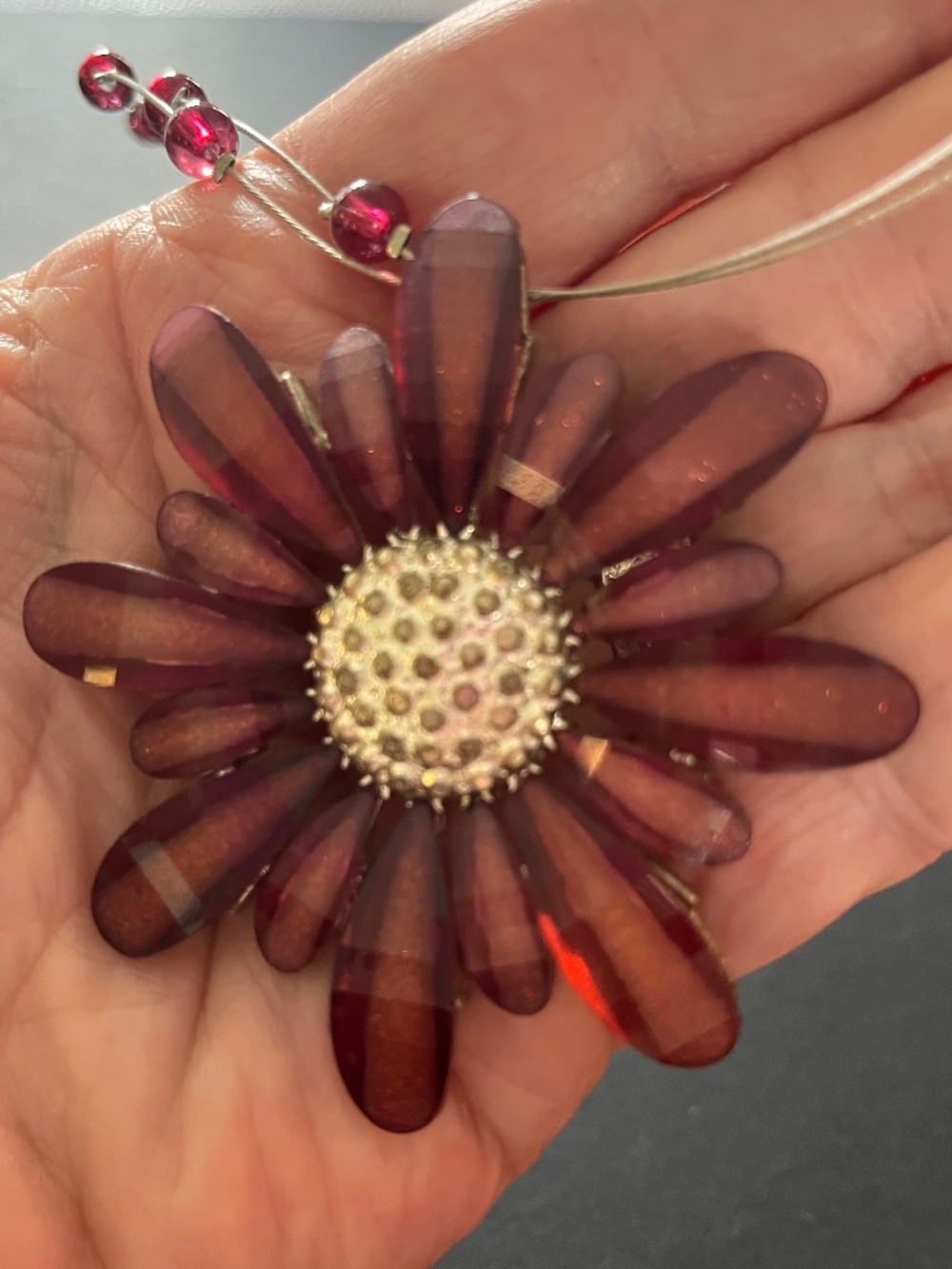 Burgundy Red Oversized Flower Pendant Statement Necklace